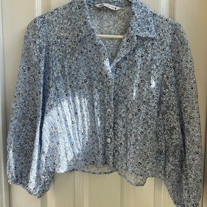 Cropped semi sheer floral blouse from Zara